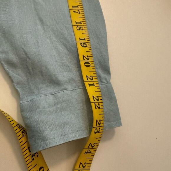 J. Jill Blue Linen Long Slv Button Up Blouse Sz M Beach, Coastal, Clean Girl - Picture 10 of 11